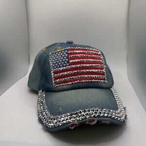 Vintage Y2K American Flag Denim Studded Distressed Baseball Cap
